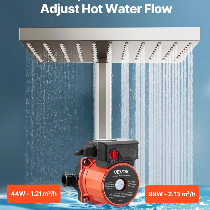 VEVOR karstā ūdens recirkulācijas sūknis, 38 l/min, tūlītējas cirkulācijas sistēma, 3 ātrumu regulēšana, 100 W, AC 220–240 V, G3/4 līdz G1/2 adapteris, čuguna sūkņa galva, ūdens sildītāju sistēmām