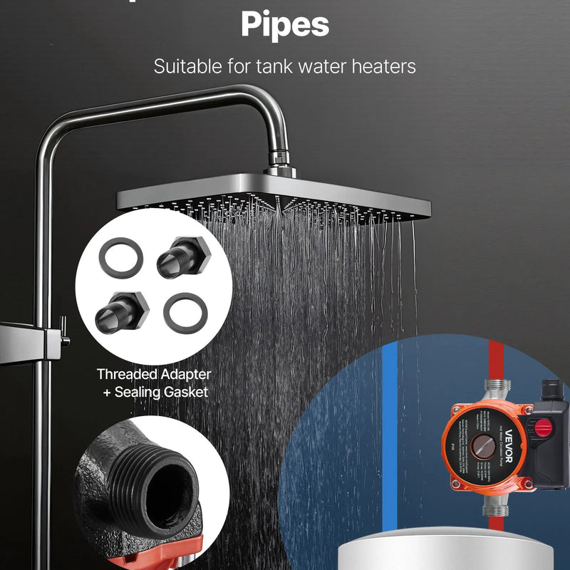 VEVOR karstā ūdens recirkulācijas sūknis, 38 l/min, tūlītējas cirkulācijas sistēma, 3 ātrumu regulēšana, 100 W, AC 220–240 V, G3/4 līdz G1/2 adapteris, čuguna sūkņa galva, ūdens sildītāju sistēmām