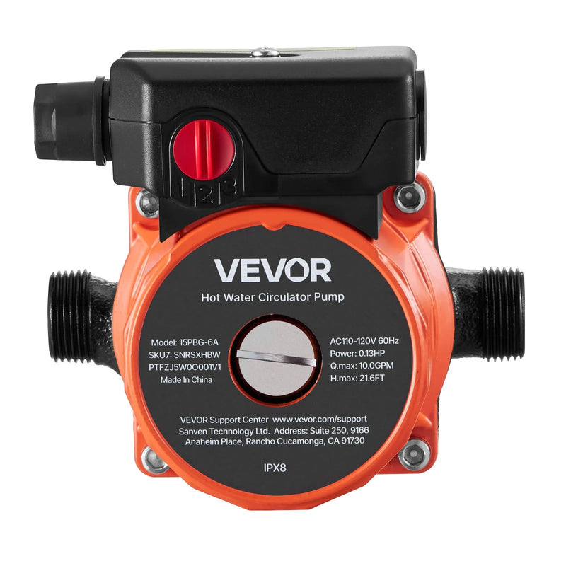 VEVOR karstā ūdens recirkulācijas sūknis, 38 l/min, tūlītējas cirkulācijas sistēma, 3 ātrumu regulēšana, 100 W, AC 220–240 V, G3/4 līdz G1/2 adapteris, čuguna sūkņa galva, ūdens sildītāju sistēmām