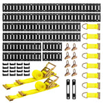 VEVOR E-Track nostiprināšanas sliežu komplekts, 8 gab. (1,5 m+1,2 m+0,6 m+0,3 m), 36 daļas: 2 siksnas ar sprādzi, 8 O-gredzeni, 8 D-gredzenu stiprinājumi, 2 vienas atveres turētāji, 16 gala vāciņi, piemērots furgoniem un piekabēm