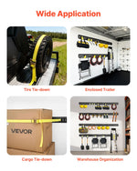 VEVOR E-Track nostiprināšanas sliežu komplekts, 8 gab. (1,5 m+1,2 m+0,6 m+0,3 m), 36 daļas: 2 siksnas ar sprādzi, 8 O-gredzeni, 8 D-gredzenu stiprinājumi, 2 vienas atveres turētāji, 16 gala vāciņi, piemērots furgoniem un piekabēm