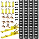 VEVOR E-Track nostiprināšanas sliežu komplekts, 4 gab., 2,3 m E-Track sliedes, 26 daļas: 2 siksnas ar sprādzi, 8 O-gredzeni, 8 D-gredzenu stiprinājumi, 8 gala vāciņi, piemērots garāžām, furgoniem, piekabēm un motocikliem