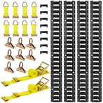 VEVOR E-Track nostiprināšanas sliežu komplekts, 4 gab., 2,3 m E-Track sliedes, 26 daļas: 2 siksnas ar sprādzi, 8 O-gredzeni, 8 D-gredzenu stiprinājumi, 8 gala vāciņi, piemērots garāžām, furgoniem, piekabēm un motocikliem
