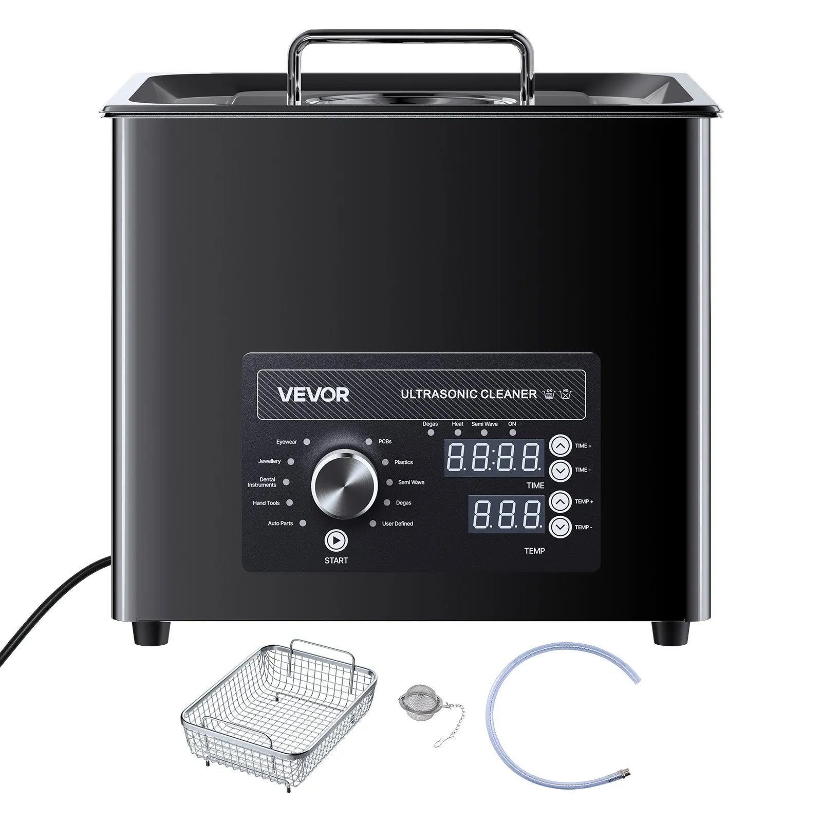 VEVOR 10 l ultraskaņas tīrītājs, profesionāla ultraskaņas tīrīšanas iekārta ar mehānisku vadību, nerūsējošā tērauda tīrīšanas ierīce ar grozu un tīrīšanas bumbiņu pulksteņiem, skuvekļiem, rotaslietām, monētām un citiem priekšmetiem