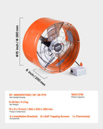 VEVOR 38 cm sienas stiprināmais bēniņu izplūdes ventilators, 2804 m³/h, ar regulējamu termostatu