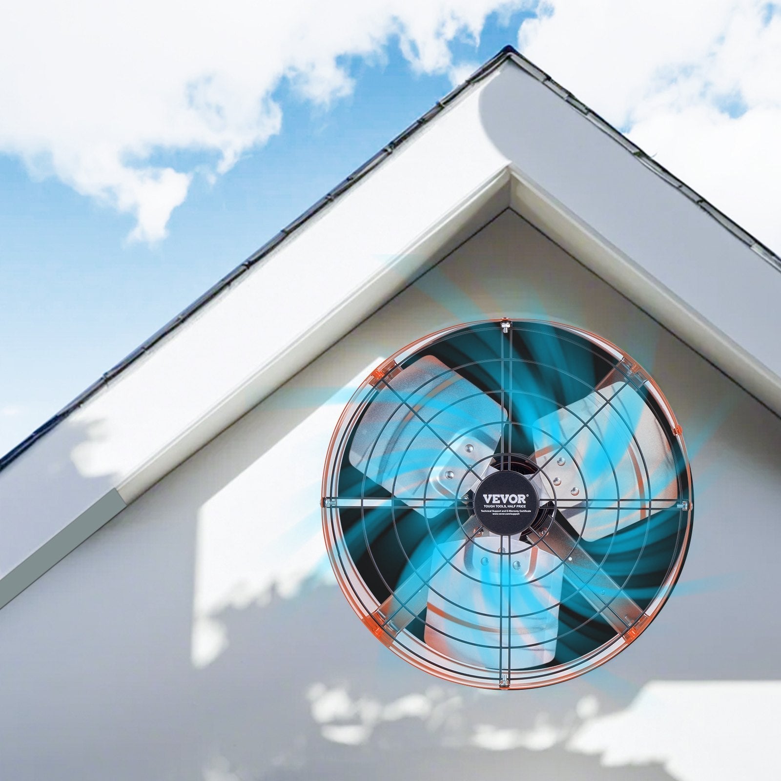 VEVOR 38 cm sienas stiprināmais bēniņu izplūdes ventilators, 2804 m³/h, ar regulējamu termostatu