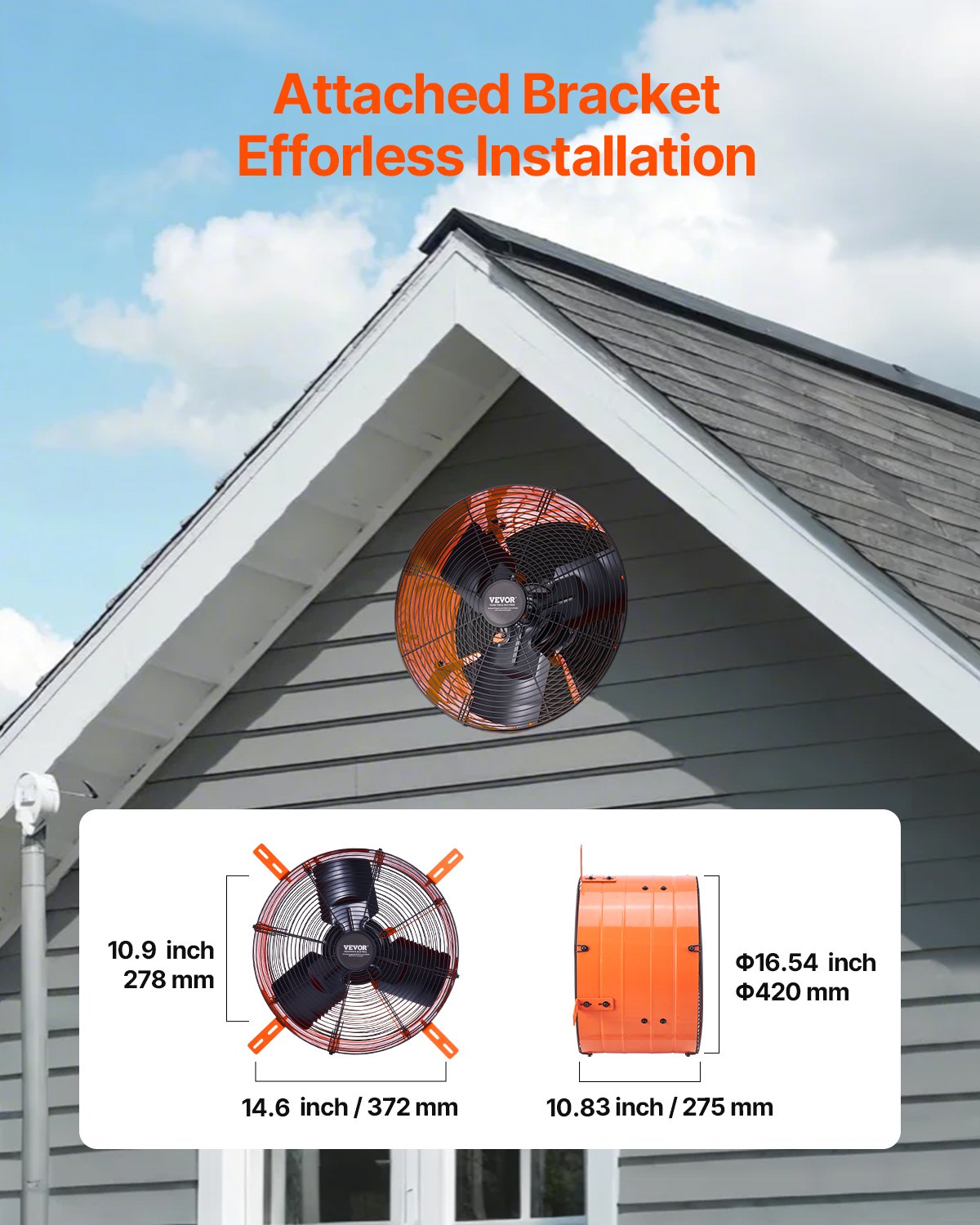 VEVOR 40,6 cm sienas stiprināmais bēniņu ventilators, 4995 m³/h, ar regulējamu termostatu