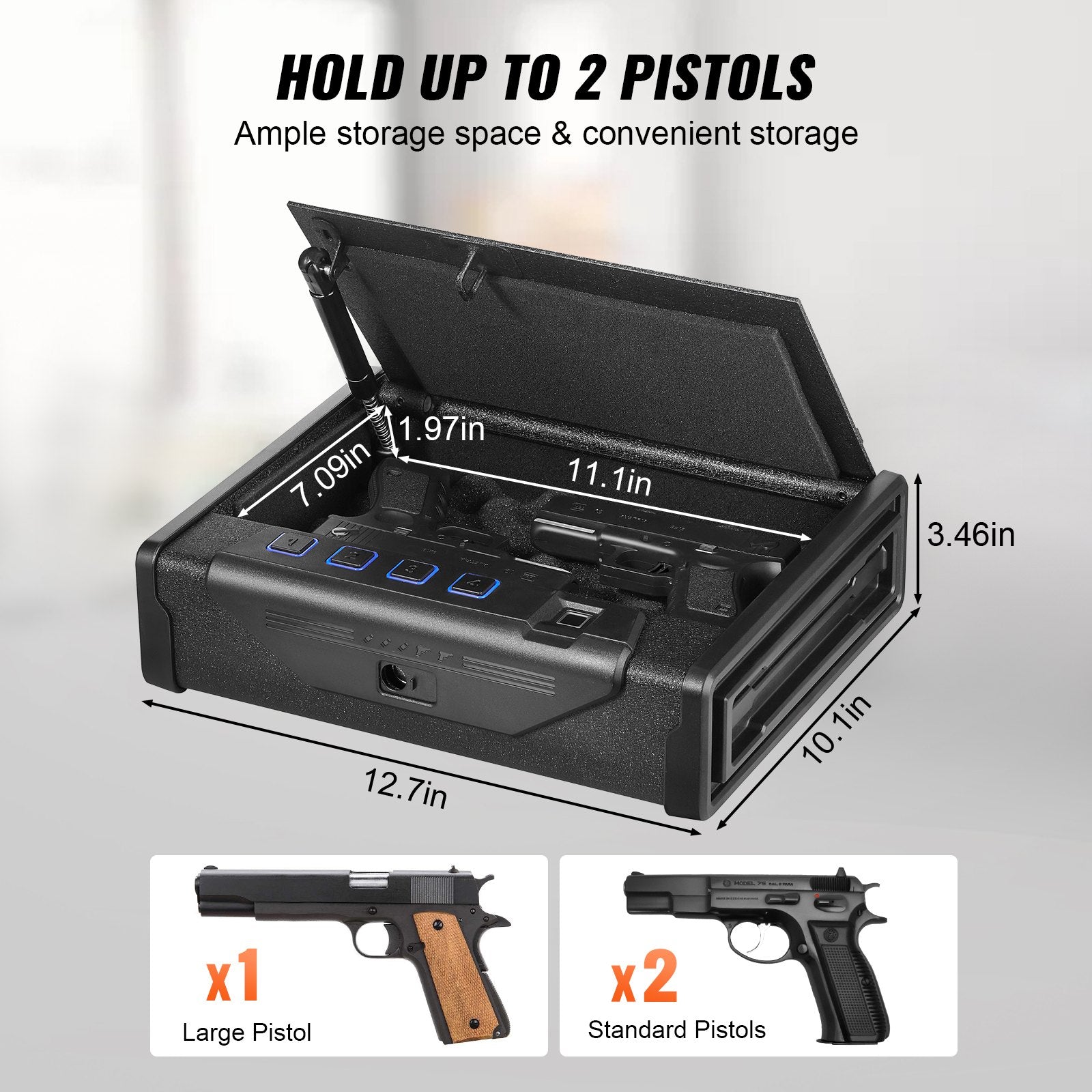 VEVOR biometriskais seifs pistolēm ar 3 piekļuves veidiem – piemērots 2 pistolēm