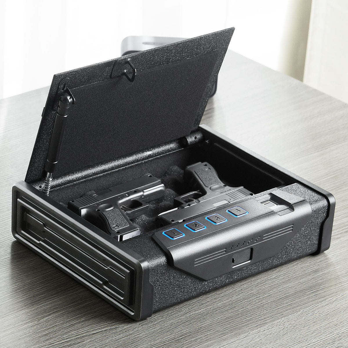 VEVOR biometriskais seifs pistolēm ar 3 piekļuves veidiem – piemērots 2 pistolēm