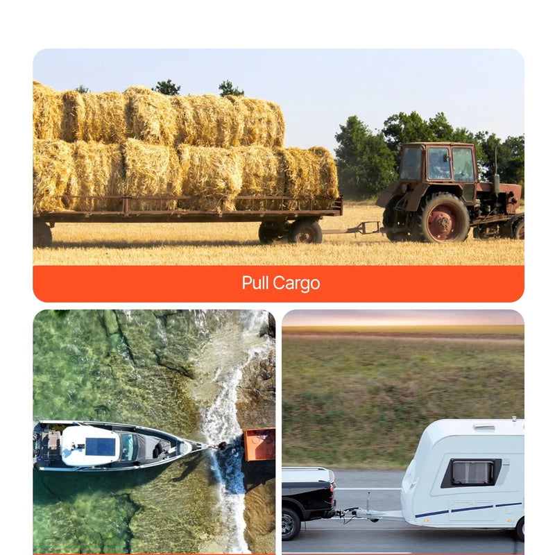 Regulējams piekabes āķis 63,5 mm uztvērējam, 152 mm nolaižamais trīskāršais lodveida āķis, vilkšanas jauda 9 979 kg