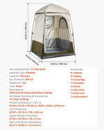 VEVOR kempinga dušas telts, 1 nodalījums, salokāma privātuma telts pārģērbšanai ar zemes mietiņiem, stiprinājuma virvēm, pārnēsāšanas somu un šķērskronšteinu, 210D Oxford audums ar sudraba pārklājumu, kempingam, pludmalei un makšķerēšanai