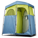 VEVOR kempinga dušas telts ar 2 nodalījumiem, pārnēsājama privātuma telts ar dušas maisu, mietiņiem, stiprinājuma virvēm, pārnēsāšanas somu un atbalsta stieņiem, 150D Oksfordas audums ar sudraba pārklājumu, piemērota kempingam un makšķerēšanai