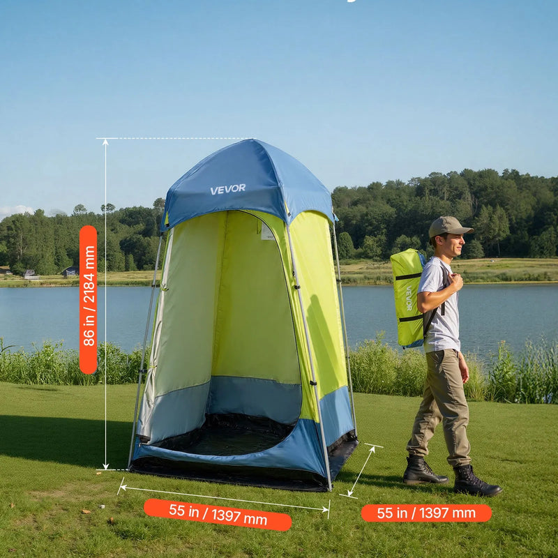VEVOR kempinga dušas telts ar 1 nodalījumu, pārnēsājama privātuma telts pārģērbšanai ar mietiņiem, stiprinājuma virvēm, pārnēsāšanas somu un tērauda stieņiem, 200D Oksfordas audums ar sudraba pārklājumu, piemērota kempingam, pludmalei un makšķerēšanai