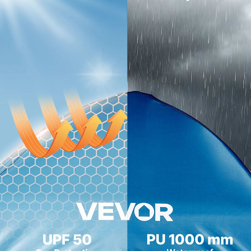 VEVOR kempinga dušas telts ar 1 nodalījumu, pārnēsājama privātuma telts pārģērbšanai ar mietiņiem, stiprinājuma virvēm, pārnēsāšanas somu un tērauda stieņiem, 200D Oksfordas audums ar sudraba pārklājumu, piemērota kempingam, pludmalei un makšķerēšanai