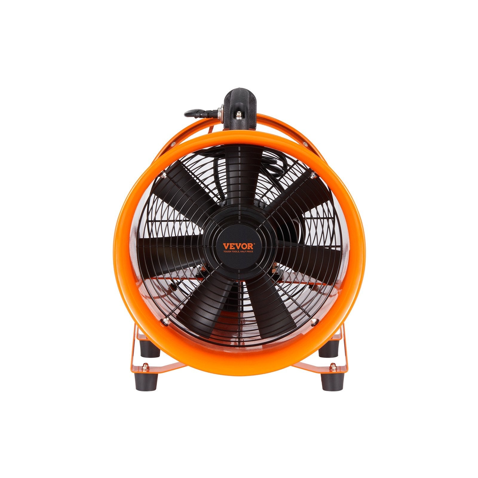 ChatGPT saka:  VEVOR 40,6 cm pārnēsājamais ventilators, 2 ātrumu, 8790 m³/h jaudīgs rūpnieciskais aksiālais ventilators ar 5 m elastīgo gaisa vadu, piemērots pagrabiem, darbnīcām un noliktavām, oranžs