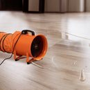 ChatGPT saka:  VEVOR 40,6 cm pārnēsājamais ventilators, 2 ātrumu, 8790 m³/h jaudīgs rūpnieciskais aksiālais ventilators ar 5 m elastīgo gaisa vadu, piemērots pagrabiem, darbnīcām un noliktavām, oranžs