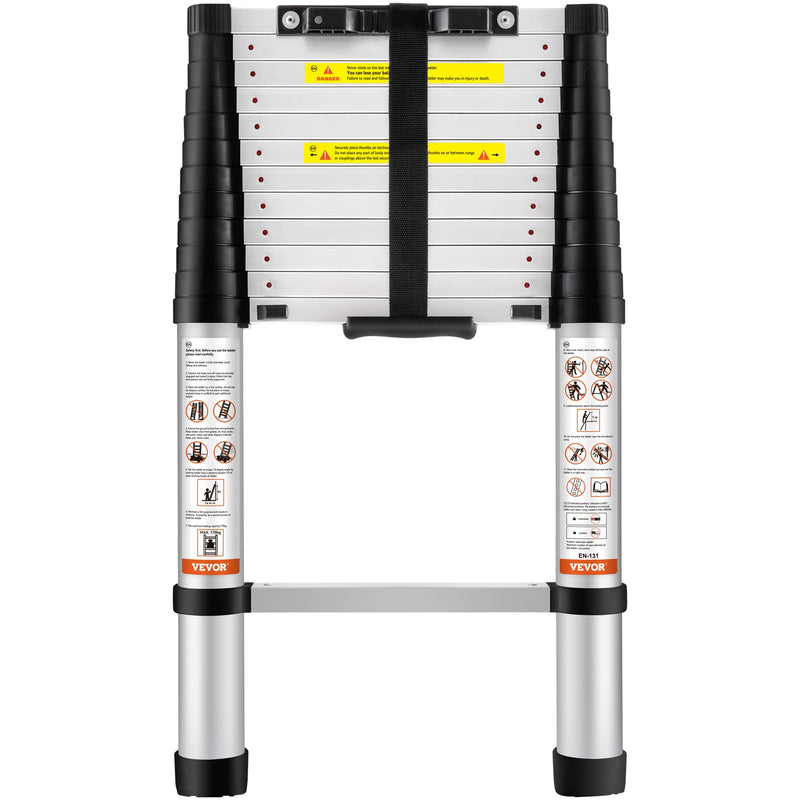 VEVOR 3.8m teleskopiskās kāpnes, alumīnija pagarinājuma solis, līdz 170kg svaram, daudzfunkcionālAs pārnēsājamas