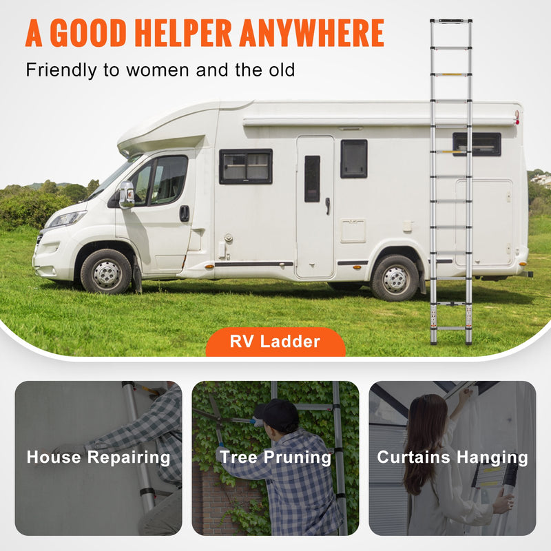 VEVOR 3.8m teleskopiskās kāpnes, alumīnija pagarinājuma solis, līdz 170kg svaram, daudzfunkcionālas pārnēsājamas