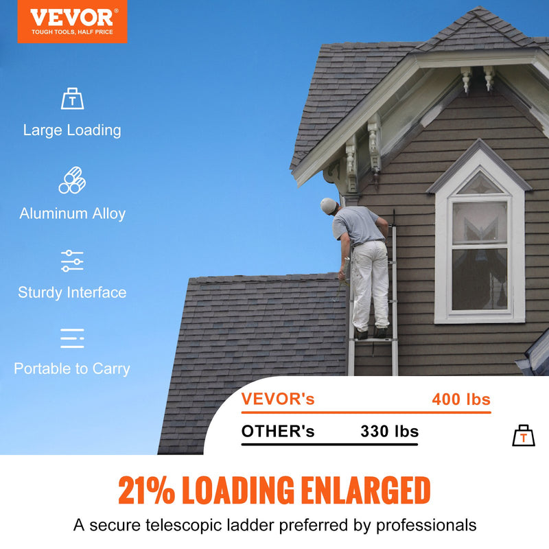 Алюминиевая телескопическая лестница VEVOR 4,6 м, многофункциональная, переносная, нагрузка 180 кг