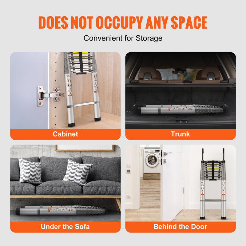 Алюминиевая телескопическая лестница VEVOR 4,6 м, многофункциональная, переносная, нагрузка 180 кг