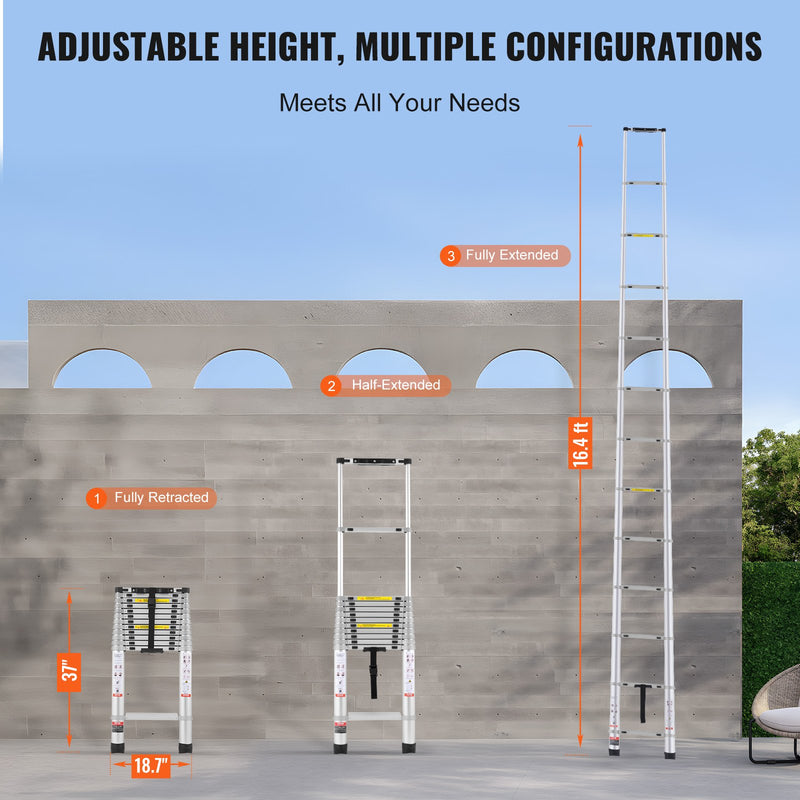 VEVOR teleskoopredel, 5 m, mitme nupuga sissetõmbega, 190 kg koormus