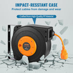 VEVOR 1600W automatically retractable extension cord with 15 m power cord, 1 m input cord