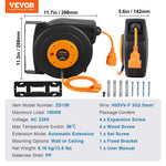 VEVOR 1600W automatically retractable extension cord with 15 m power cord, 1 m input cord