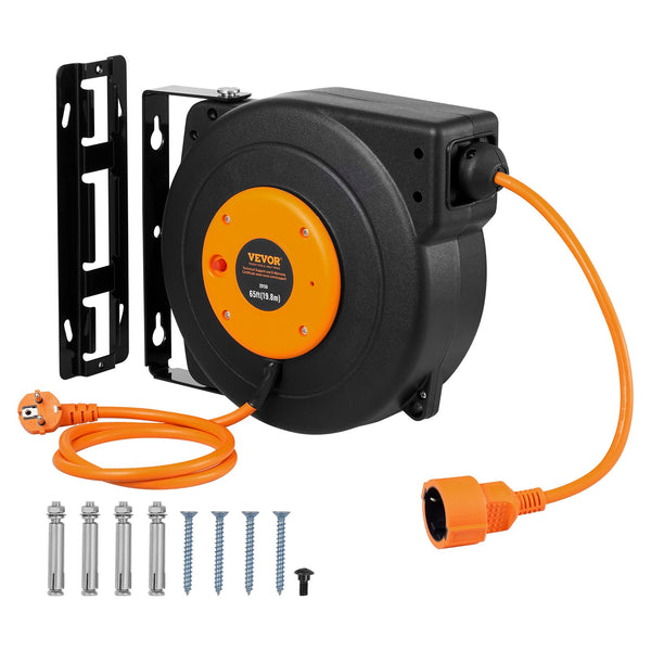 VEVOR 1000W automātiski ievelkama pagarinātāja spole ar 19 m strāvas vadu, 1 m ievadvads