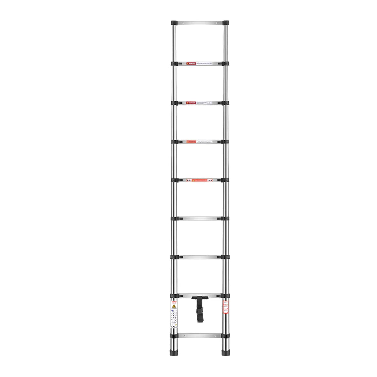 VEVOR teleskopiskās kāpnes 2540 mm no nerūsējošā tērauda, 9 pakāpienu izvelkamas kāpnes ar daudzpakāpju salocīšanas mehānismu, celtspēja 150 kg, neslīdošas kājiņas, vieglas un pārnēsājamas, piemērotas mājai, kemperim un loftam