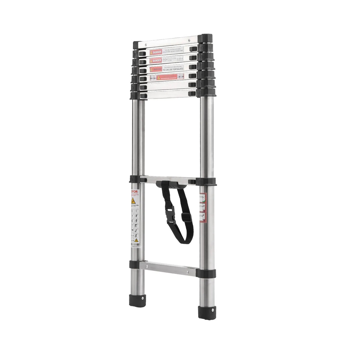 VEVOR teleskopiskās kāpnes 2540 mm no nerūsējošā tērauda, 9 pakāpienu izvelkamas kāpnes ar daudzpakāpju salocīšanas mehānismu, celtspēja 150 kg, neslīdošas kājiņas, vieglas un pārnēsājamas, piemērotas mājai, kemperim un loftam