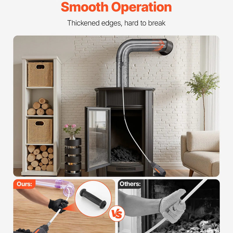 VEVOR skursteņa tīrīšanas komplekts ar birsti, pagarināms līdz 12 m, ar 2 birstu galvām, birsti un aizsargbrillēm, kamīna un skursteņu tīrīšanai kvadrātveida, taisnstūra un arkas skursteņiem