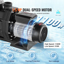 VEVOR virszemes baseina sūknis, 1100 W, 220–240 V, divu ātrumu 1450/2860 apgr./min, maksimālā plūsma 27 800 l/h, energoefektīvs baseina sūknis ar CE sertifikāciju