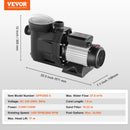 VEVOR virszemes baseina sūknis, 1100 W, 220–240 V, divu ātrumu 1450/2860 apgr./min, maksimālā plūsma 27 800 l/h, energoefektīvs baseina sūknis ar CE sertifikāciju