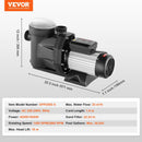 VEVOR virszemes baseina sūknis 1500 W (2 ZS), 220–240 V, divu ātrumu 1450/2860 apgr./min, plūsma līdz 33 000 l/h, energoefektīvs peldbaseina sūknis, CE sertifikācija
