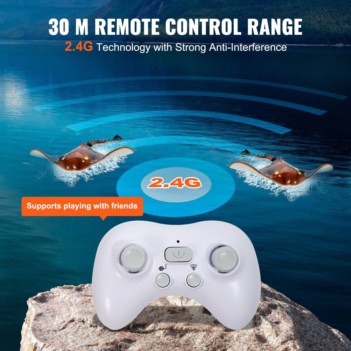 VEVOR 2.4 GHz RC Manta Ray – Tālvadības Laiva ar Augstu Ātrumu, Dāvana Bērniem un Pieaugušajiem