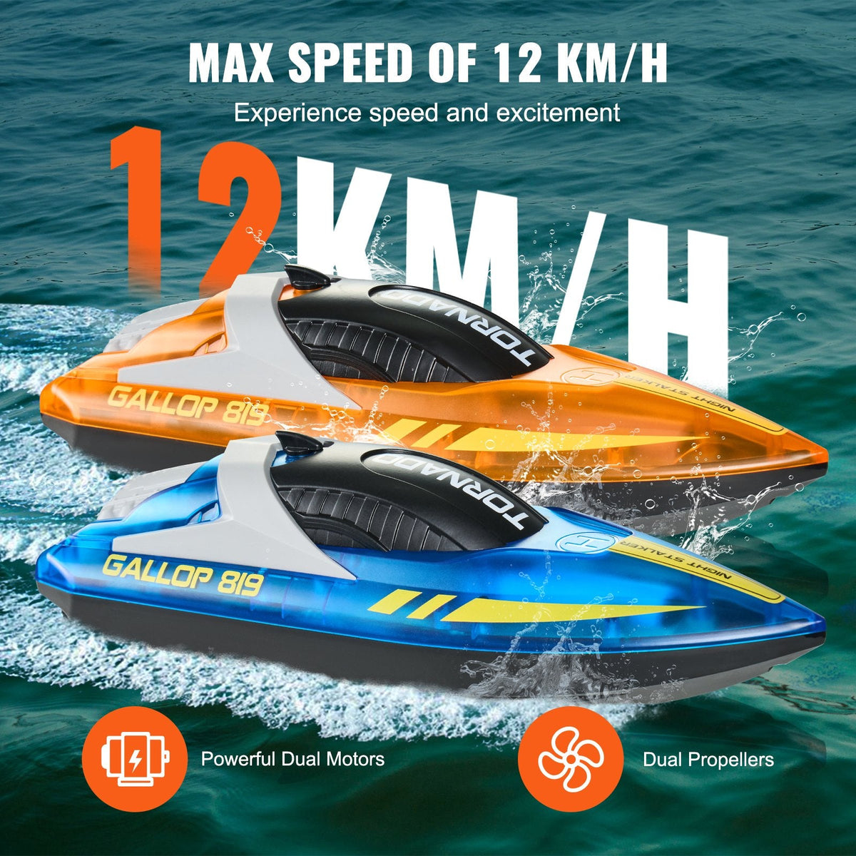 VEVOR 2 gab. RC laiva – 2.4 GHz tālvadības sacīkšu laiva, 12 km/h, bērniem un pieaugušajiem, dāvana
