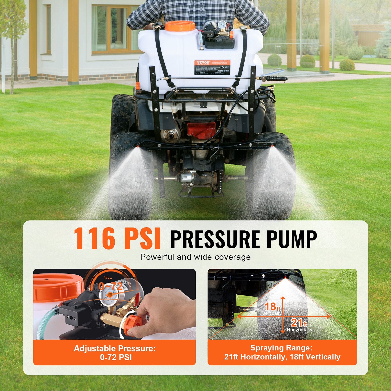 ATV smidzinātājs 60 l ar smidzināšanas stieni un 7,2 l/min plūsmas ātrumu
