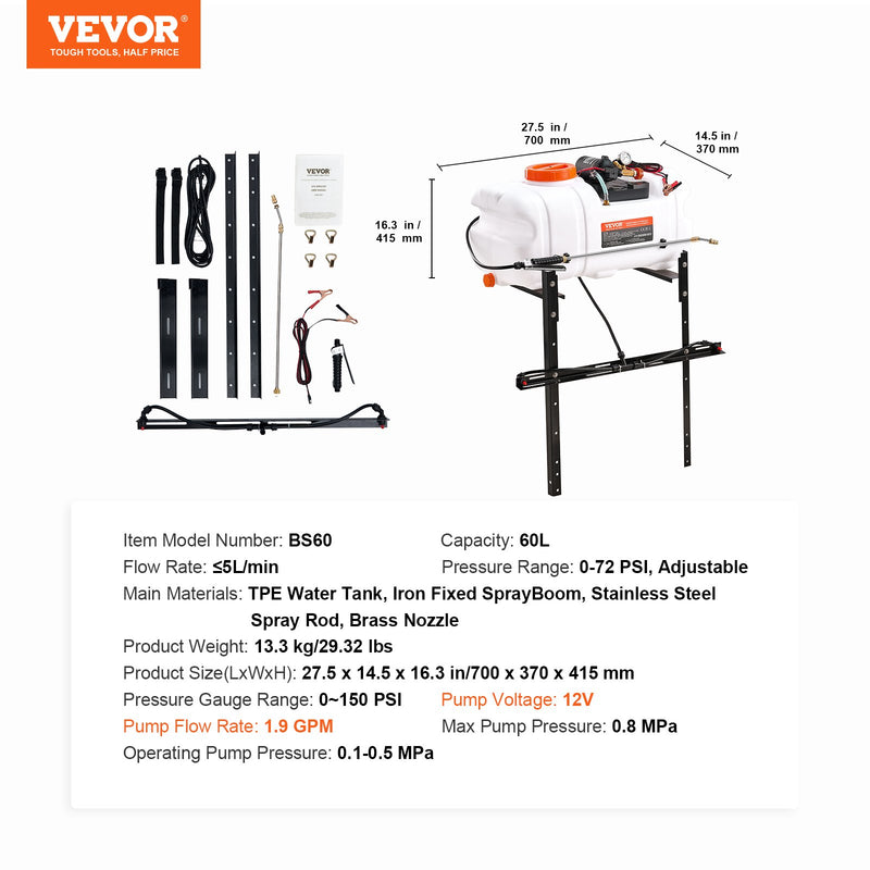ATV smidzinātājs 60 l ar smidzināšanas stieni un 7,2 l/min plūsmas ātrumu
