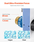 VEVOR binokulārais mikroskops pieaugušajiem, profesionāls saliktais mikroskopa komplekts ar 40–5000× palielinājumu, divslāņu paraugu galdu un diviem okulāru komplektiem, alumīnija sakausējuma korpusu, LED apgaismojumu un tālruņa turētāju