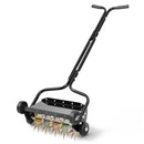 VEVOR zāliena aerators 45 cm manuāls stumjams ar 4 riteņiem un rokturi, ar iespēju pievienot līdz 18 kg svaru, izturīgs augsnes aerācijas instruments dārzam un zāliena kopšanai