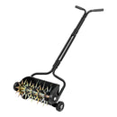 VEVOR zāliena aerators 45 cm manuāls stumjams ar 4 riteņiem un rokturi, ar iespēju pievienot līdz 18 kg svaru, izturīgs augsnes aerācijas instruments dārzam un zāliena kopšanai