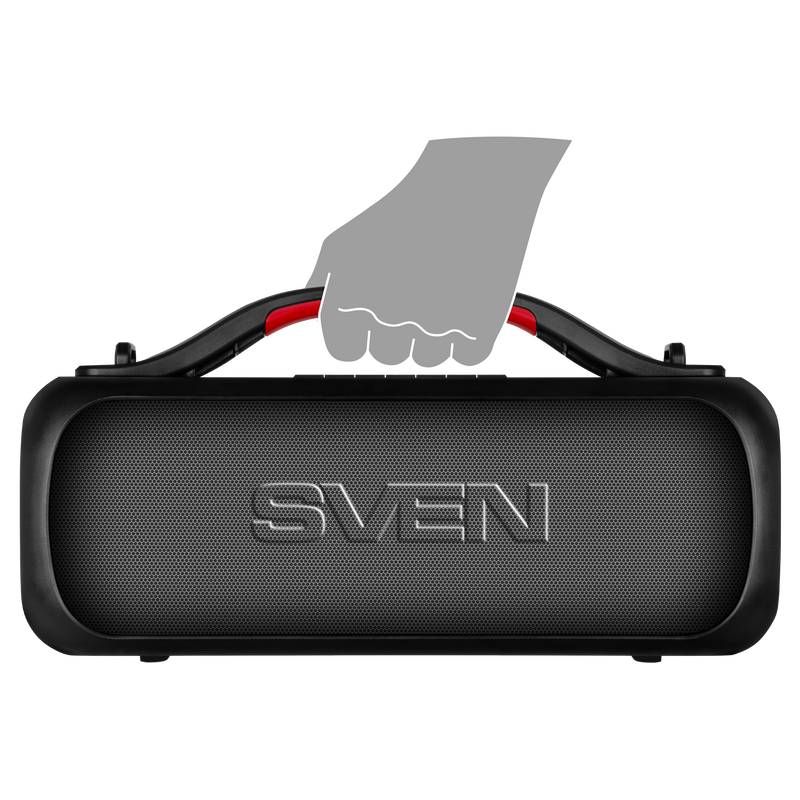 2.0 pārnēsājamais skaļrunis SVEN PS-360, melns, izejas jauda 2 × 12 W (RMS), ūdensizturīgs (IPX5), TWS, Bluetooth, FM, USB, litija akumulators