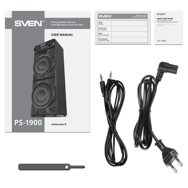 2.0 portatīvā skaļruņu sistēma SVEN PS-1900, melna, 2×500 W (RMS), TWS, Bluetooth, FM, USB, LED displejs, maiņstrāvas barošana