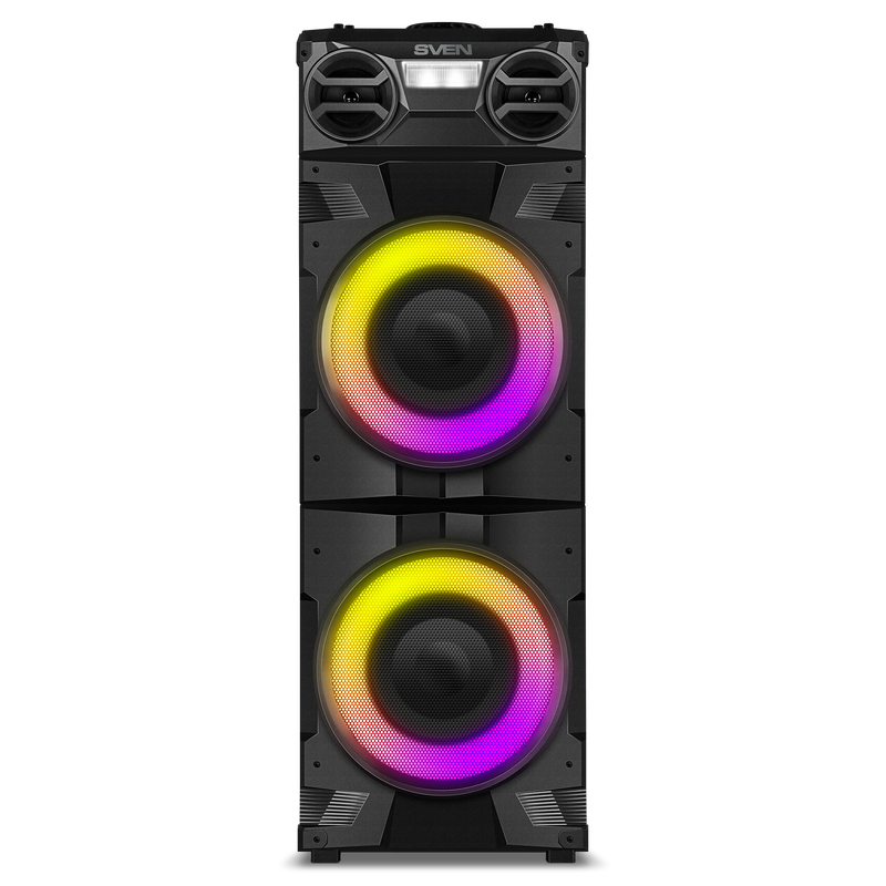 2.0 portatīvā skaļruņu sistēma SVEN PS-1900, melna, 2×500 W (RMS), TWS, Bluetooth, FM, USB, LED displejs, maiņstrāvas barošana