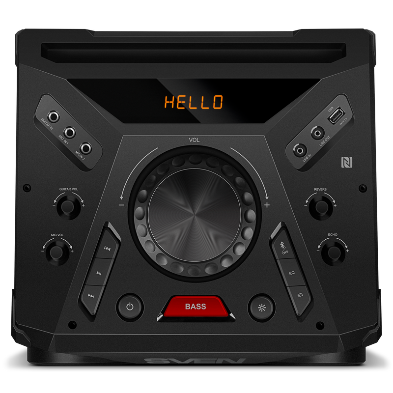 2.0 portatīvā skaļruņu sistēma SVEN PS-1900, melna, 2×500 W (RMS), TWS, Bluetooth, FM, USB, LED displejs, maiņstrāvas barošana