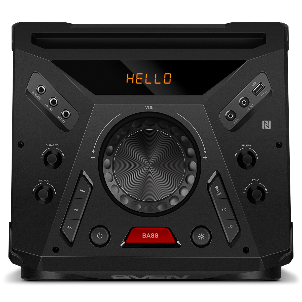 2.0 portatīvā skaļruņu sistēma SVEN PS-1900, melna, 2×500 W (RMS), TWS, Bluetooth, FM, USB, LED displejs, maiņstrāvas barošana