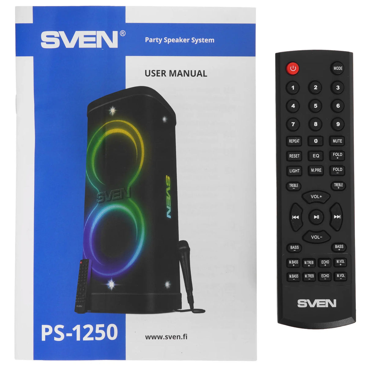 SVEN PS-1250 Party Box Bluetooth skaļrunis 300 W ar TWS, FM, USB, microSD un IPX4 melns