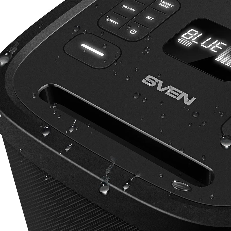 SVEN PS-1250 Party Box Bluetooth skaļrunis 300 W ar TWS, FM, USB, microSD un IPX4 melns