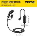 VEVOR portable EV charger, type 2, 13A, 10 m charging cable with EU 2-pin plug, digital display, 3kW, waterproof, (IEC 62196-2) with carrying case, CE