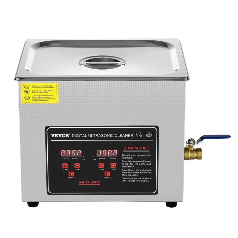 VEVOR 10 l ultraskaņas tīrītājs ar digitālo taimeri un sildītāju, profesionāls ultraskaņas rotaslietu tīrītājs, nerūsējošā tērauda sildāma tīrīšanas iekārta brillēm, pulksteņiem, gredzeniem, sīkām detaļām un iespiedshēm